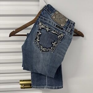 Miss Me Jeans Womens 27 Bootcut Embroidered Bling Stretch 29x30